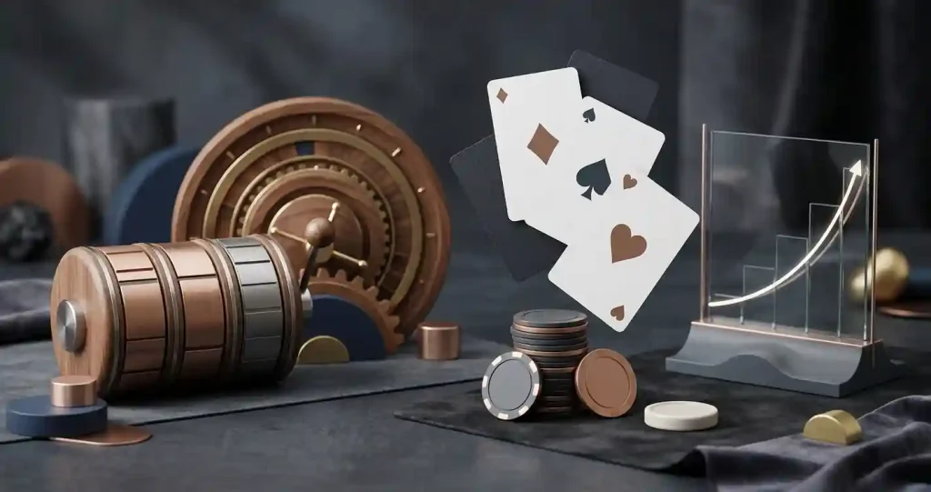 Casino game categories represented by generic slots, roulette, blackjack and crash-game motifs